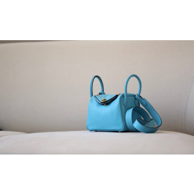 Hermes Lindy 26 Clemence Vert Criquet (3I) Gold Hardware Blue
