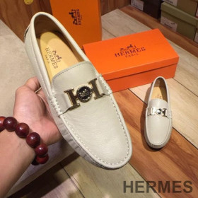 Hermes Loafers Men Togo Leather Beige