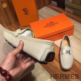 Hermes Loafers Men Togo Leather Beige