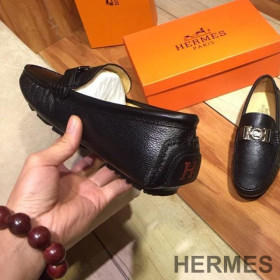 Hermes Loafers Men Togo Leather Black