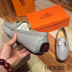 Hermes Loafers Men Togo Leather Grey