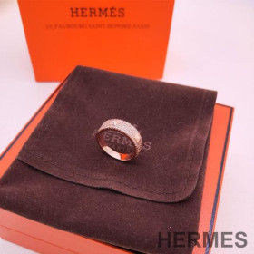 Hermes Mini Clous Ring With Crystal Rose Gold