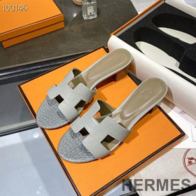 Hermes Oasis Slides Women Alligator Leather Grey