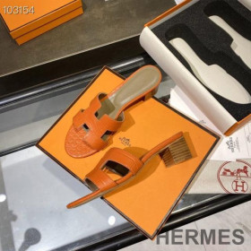 Hermes Oasis Slides Women Alligator Leather Orange