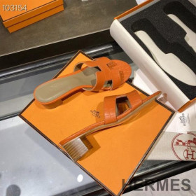 Hermes Oasis Slides Women Alligator Leather Orange
