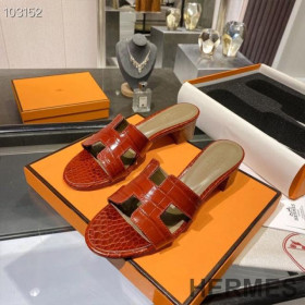Hermes Oasis Slides Women Alligator Leather Red