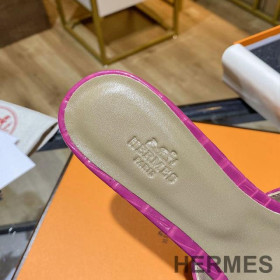 Hermes Oasis Slides Women Alligator Leather Rose