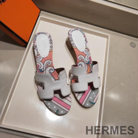 Hermes Oasis Slides Women Coquelicot Calfskin White