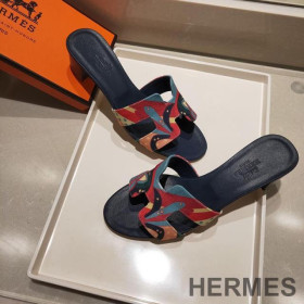 Hermes Oasis Slides Women Fantaisie Botanique Cotton Canvas Red