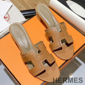 Hermes Oasis Slides Women Hollow Leather Brown