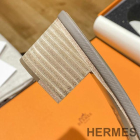Hermes Oasis Slides Women Hollow Leather Grey