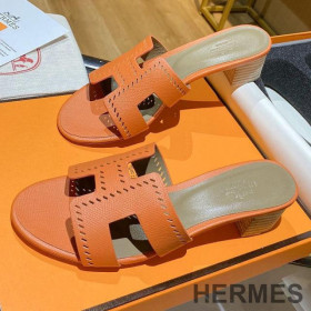 Hermes Oasis Slides Women Hollow Leather Orange