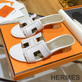 Hermes Oasis Slides Women Hollow Leather White