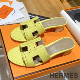 Hermes Oasis Slides Women Hollow Leather Yellow