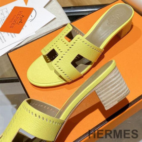 Hermes Oasis Slides Women Hollow Leather Yellow
