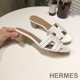 Hermes Oasis Slides Women Palladium Studs Calfskin White