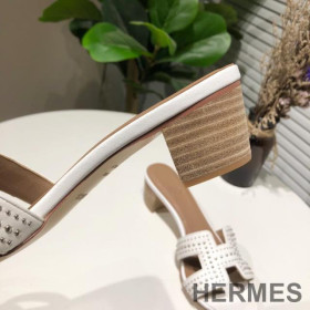 Hermes Oasis Slides Women Palladium Studs Calfskin White