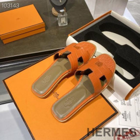 Hermes Oran Slides Women Alligator Leather Orange