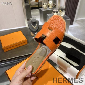 Hermes Oran Slides Women Alligator Leather Orange