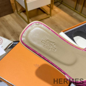 Hermes Oran Slides Women Alligator Leather Rose