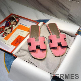 Hermes Oran Slides Women Calf Leather Pink