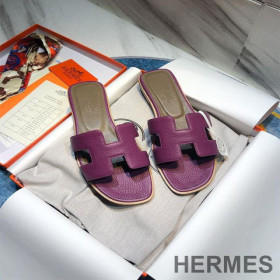 Hermes Oran Slides Women Calf Leather Purple