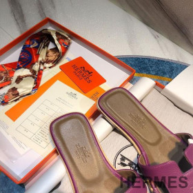 Hermes Oran Slides Women Calf Leather Purple