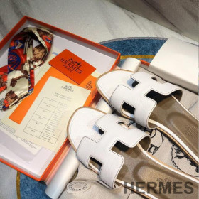 Hermes Oran Slides Women Calf Leather White