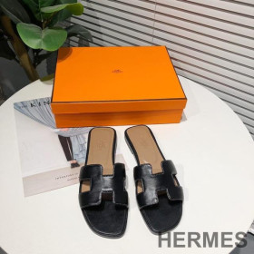 Hermes Oran Slides Women Calfskin Black