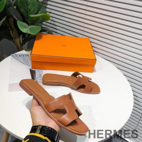 Hermes Oran Slides Women Calfskin Brown