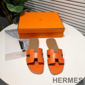Hermes Oran Slides Women Calfskin Orange