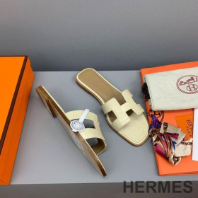 Hermes Oran Slides Women Crocodile Leather Lemon