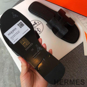 Hermes Oran Slides Women Grain Calfskin Black