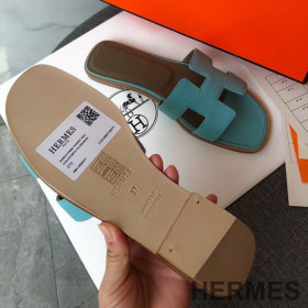 Hermes Oran Slides Women Grain Calfskin Blue