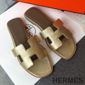 Hermes Oran Slides Women Grain Calfskin Gold