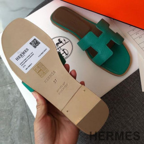 Hermes Oran Slides Women Grain Calfskin Green