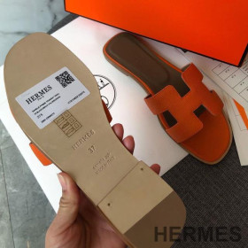 Hermes Oran Slides Women Grain Calfskin Orange