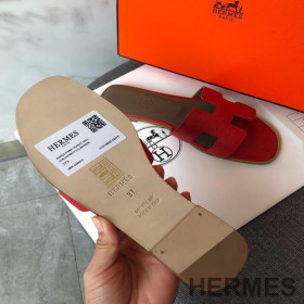 Hermes Oran Slides Women Grain Calfskin Red