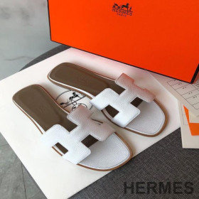 Hermes Oran Slides Women Grain Calfskin White