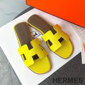 Hermes Oran Slides Women Grain Calfskin Yellow