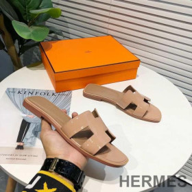 Hermes Oran Slides Women Nappa Leather Nude