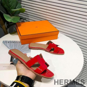 Hermes Oran Slides Women Nappa Leather Red