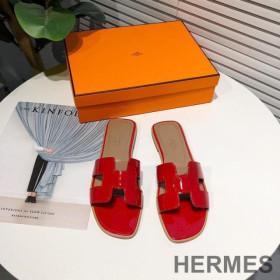 Hermes Oran Slides Women Nappa Leather Red
