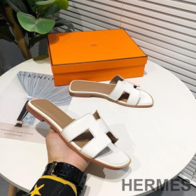 Hermes Oran Slides Women Nappa Leather White