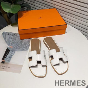 Hermes Oran Slides Women Nappa Leather White