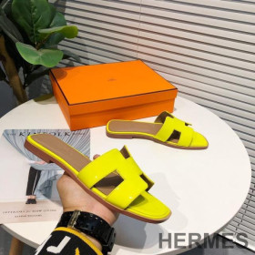 Hermes Oran Slides Women Nappa Leather Yellow