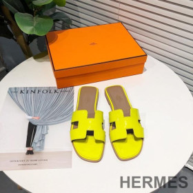 Hermes Oran Slides Women Nappa Leather Yellow