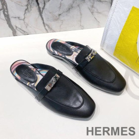 Hermes Oz Mules Women Coquelicot Calfskin Black