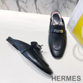 Hermes Oz Mules Women Coquelicot Calfskin Black