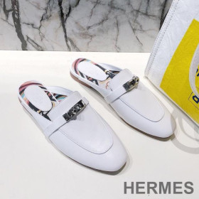 Hermes Oz Mules Women Coquelicot Calfskin White